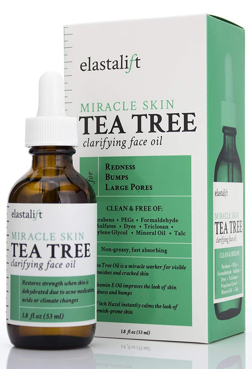 Elastalift Tea Tree Oil Facial Spot Treatment W/Witch Hazel Clarifying Tea Tree Oil For Face Helps Target Redness, Acne, Bumps, Dry Itchy Skin, & Lar