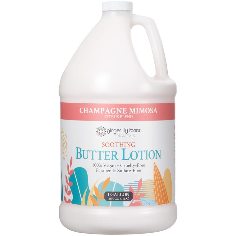 Ginger Lily Farms Botanicals Soothing Butter Lotion for Dry Skin, Champagne Mimosa, 100% Vegan & Cruelty-Free, Citrus Blend Scent, 1 Gallon (128 fl o