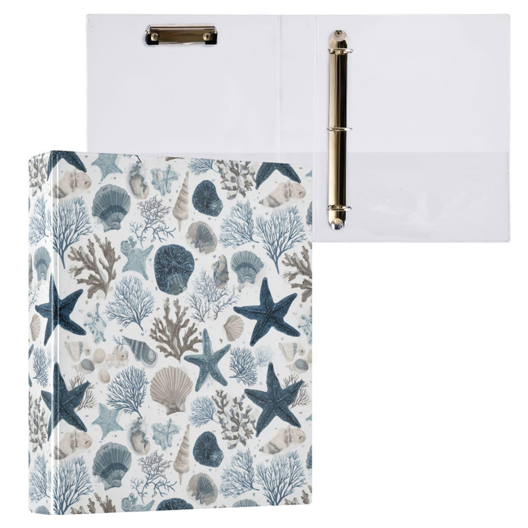 IBGIKWH Ocean Themed Starfish Coral Shells 3 Ring Binder 1.5 Inch Binder with Clipboard PVC Pockets Fits 8.5 x 11 Inch Paper Holds 200 Sheets for Sch