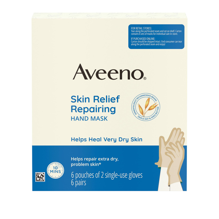 Aveeno Skin Relief Repairing Hand Mask, Moisturizing Gloves with Prebiotic Oat & Shea Butter for Very Dry Skin, Hand Care for Sensitive Skin, Fragran