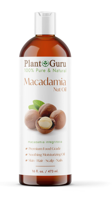 Plant Guru Macadamia Nut Oil 16 fl. oz. Cold Pressed 100% Pure Natural Carrier  Skin, Face, Body, and Hair Moisturizer. Ideal for DIY Creams, Lotion