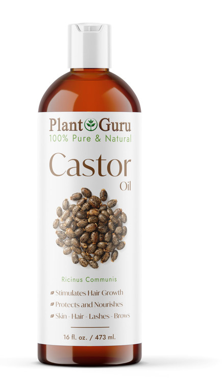 Plant Guru Castor Oil 16 fl. oz. Unrefined, 100% Pure Natural Hexane-Free, USP Grade, Hair Growth, Eyebrows and Eyelashes. Skin, Face and Body Moistu