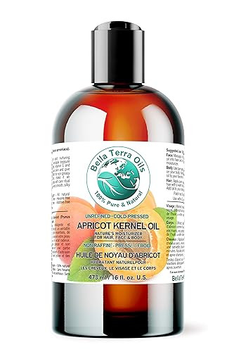 Bella Terra Oils - Organic Apricot Kernel Oil 16 oz - Cold-Pressed Nutritional Wonder, Packed with Antioxidants, Ideal Carrier Oils for Essential Oil