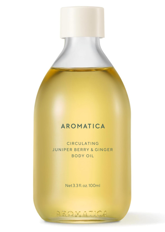 AROMATICA Circulating Body Oil Juniper Berry & Ginger -3.38 fl. oz. - Aromatherapy Massage Oil - Vegan Essential and Non Toxic Oil - After Shower Bod
