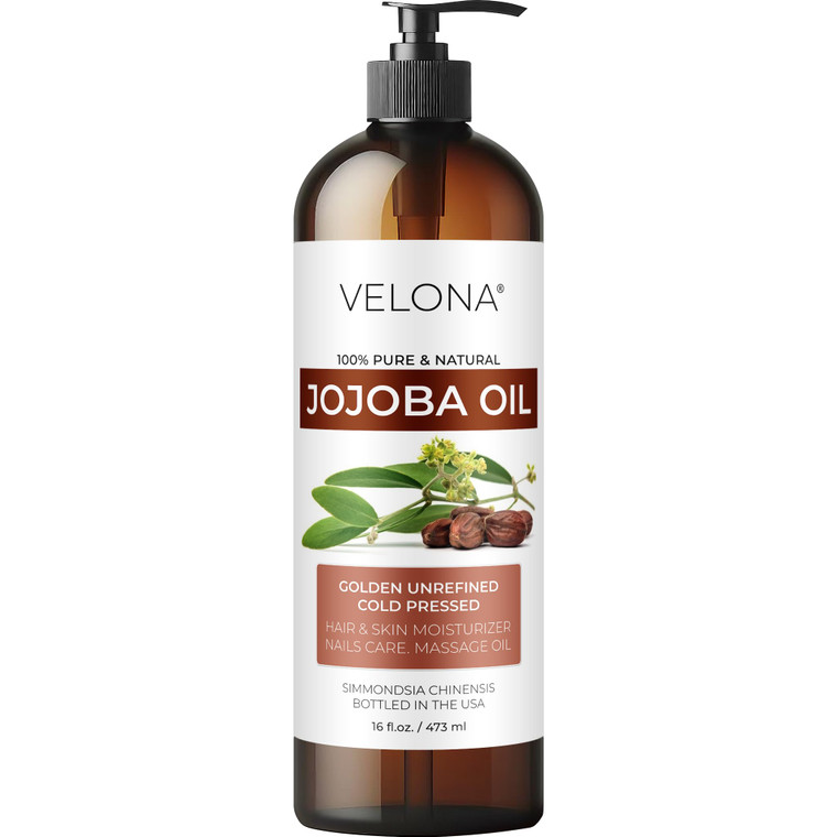 Jojoba Oil - 16 fl oz (with Pump) | 100% Pure and Natural | Golden, Unrefined, Cold Pressed, Hexane Free | Moisturizing Face, Hair, Body, Skin Care