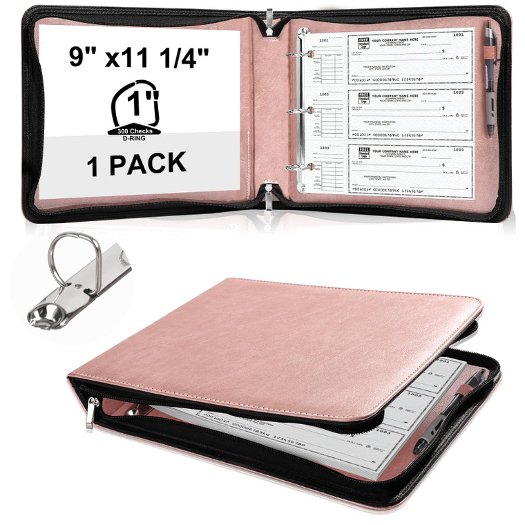 3 Rings Check Binder with Zipper PU Leather Cover for End-Stub Deskbook Personal Checks Binder for Desk fit 3 & 9 Holes Checkbook Cover 1? D Ring for