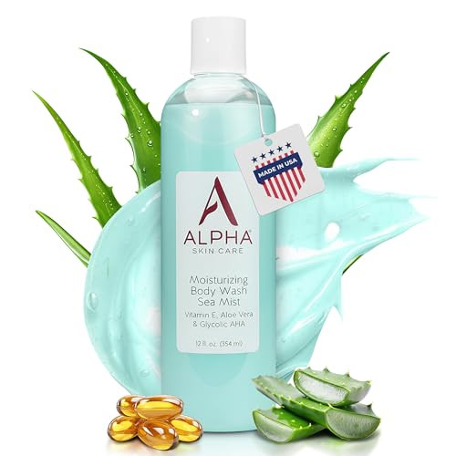 Alpha Skin Care Moisturizing Body Wash, Gentle Soap-Free Anti-Aging Formula, Glycolic AHA, Vitamin E & Aloe Vera, Conditions & Soothes, All Skin Type