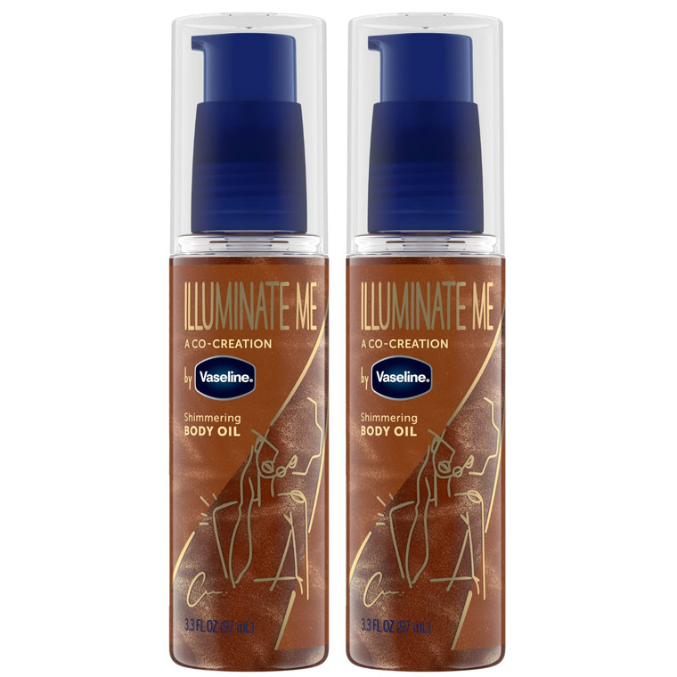 Vaseline Illuminate Me Shimmering Body Oil 3, Travel-Friendly 2-Pack  Glow Up Essentials for Melanin-Rich Skin, 3.3 Oz Ea