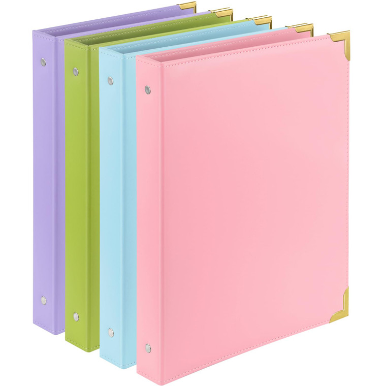 Ctosree 3 Ring Binder 0.5 inch, Pastel Binder with Pockets 4 Pack Fits Letter Size 11" x 8.5" Paper 100 Sheets Capacity Document Organizer Brass Roun