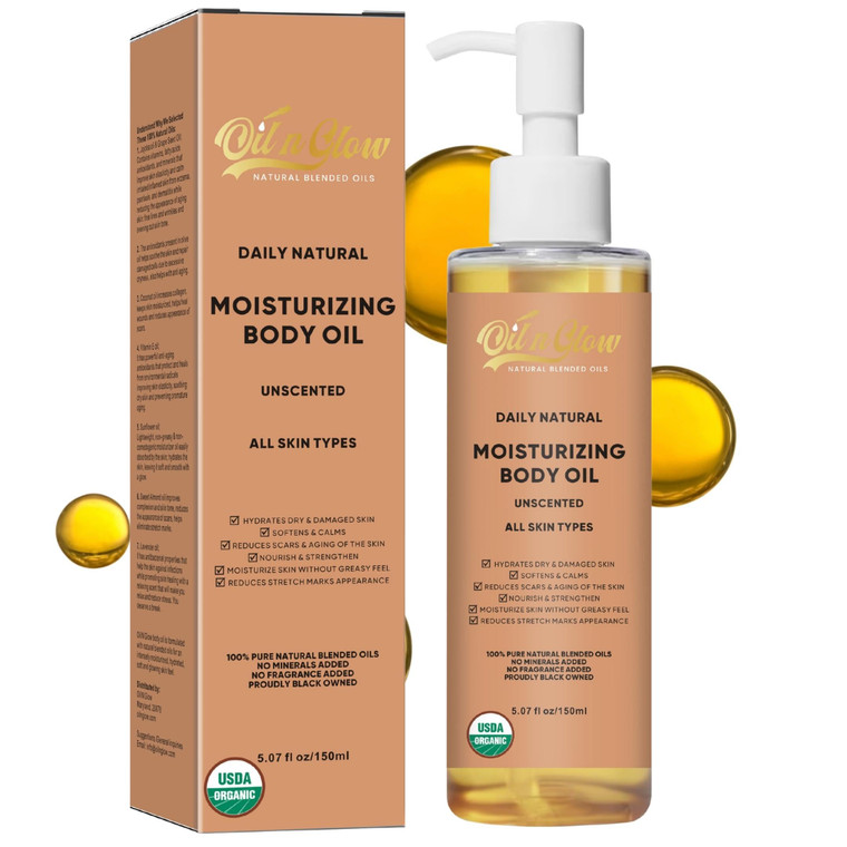USDA Certified 100% Organic Pure Natural Hydrating Body Oil After Shower With Coconut, Jojoba, Olive & Almond Non-Greasy Moisturizing Oil For Women &