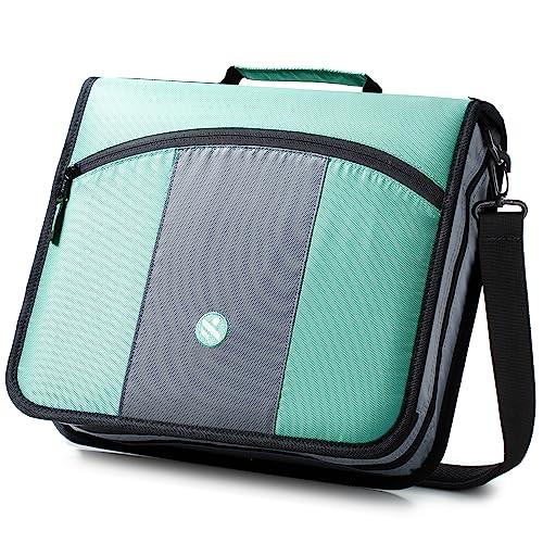 Kinbashi Zipper Binder 3 Ring, 3 Inch Round Ring Binder with 600 Sheets Capacity, Expanding Files, Handle and Shoulder Strap Included, Black