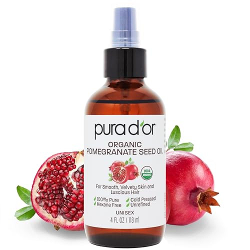 PURA D'OR 4 Oz ORGANIC Pomegranate Oil - 100% Pure USDA Certified Premium Grade, Cold Pressed Body Oil - Rich in Antioxidants - Face and Skin - Hair