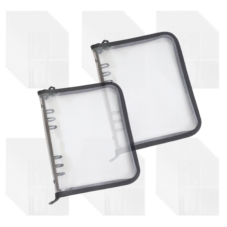 2 Pcs A5 6 Ring Binder Notebook with 60 Pack 4-Pocket Refill Pages, PVC Kpop Photocard Holder Book with Zipper, 10'' x 7'' Photocard Binder Sleeves (