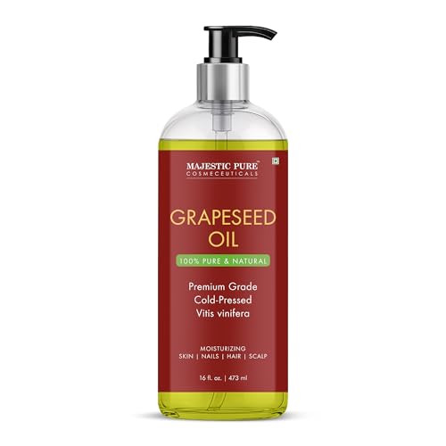 Majestic Pure Grapeseed Oil - 100% Pure & Natural - Premium Grade, Cold-Pressed, Hexane-Free Carrier Oil for Skin, Hair and Body - Moisturizing Skin,