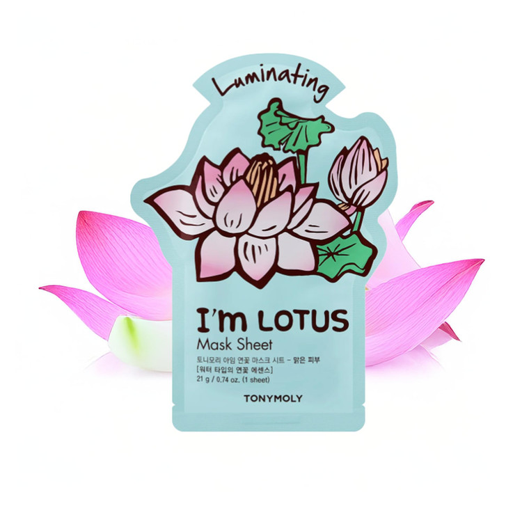 TONYMOLY Im Lotus Luminating Sheet Mask  Korean Skincare Face Mask with Lotus Extract, Hydrating & Moisturizing Essence for Radiant, Glowing Skin,