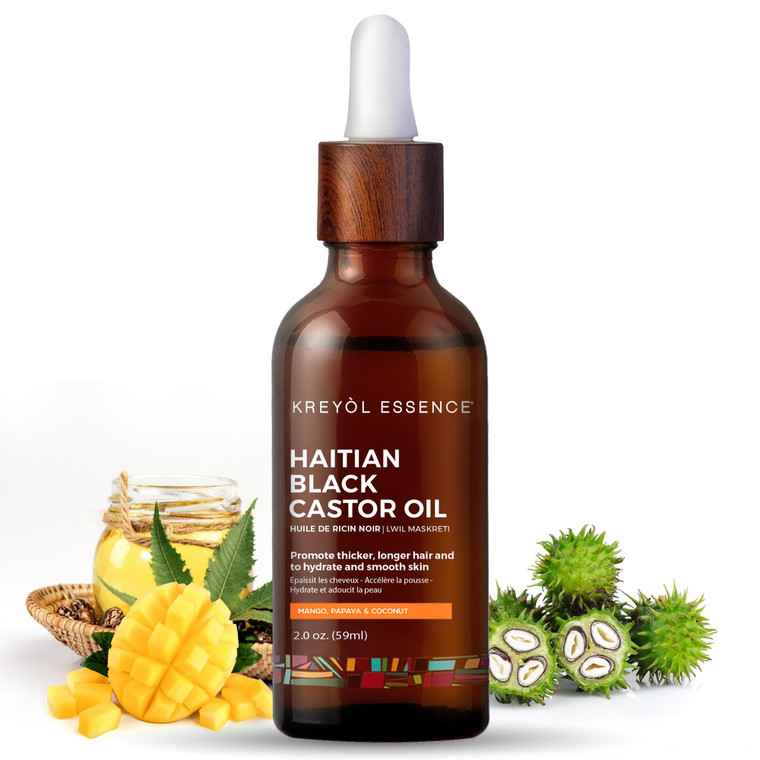 Kreyol Essence - Haitian Black Castor Oil for Skin and Hair, Glass Bottle - Fuller-Looking Hair, Hexane Free, Natural Humectant
