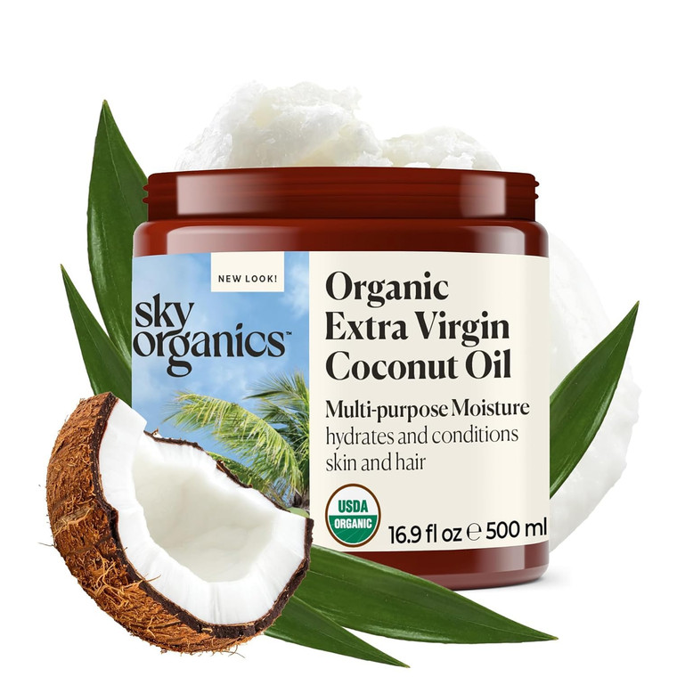 Sky Organics - Multipurpose Organic Coconut Oil for Skin & Hair, 16.9 fl oz - Extra Virgin Hair Oil & Body Moisturizer - Vitamins, Antioxidants & Fat