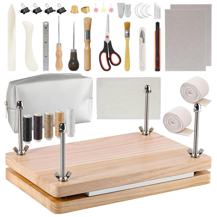 43 Pcs Book Binding Kits, Bookbinding Supplies, Book Press, Flower Press, Comes with a Wooden Stapler and Binding Kit, Suitable for Beginners to Pres