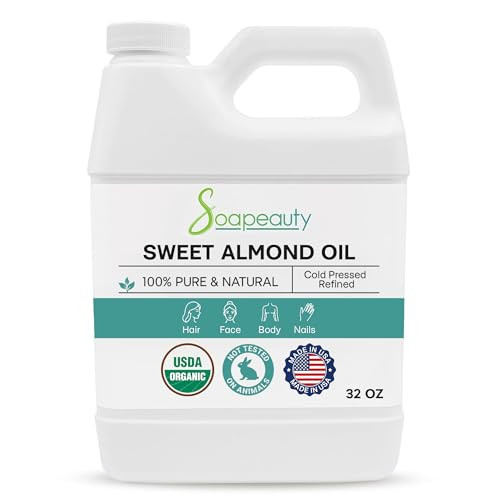 Soapeauty Sweet Almond Oil Cold Pressed Refined USDA Organic | 100% Pure & Natural Available in Bulk | Carrier for Essential Oils, Massage, Skin, Fac