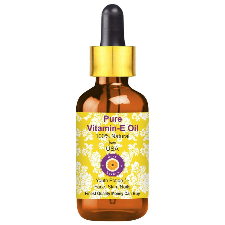 Deve Herbes Vitamin E Oil with Glass Dropper | Infused | Pure | Non-Sticky | Lightweight | For Facial Care | Men & Women | 50ml (1.69 oz)