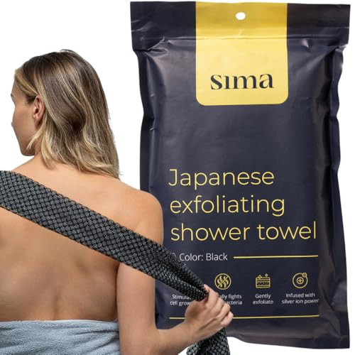Sima Brand Exfoliating Washcloth Face & Body Scrub Towel - Japanese Exfoliating Towel with Hexagon Fibers, Body Scrubber with 2 Sides for Scrubbing &