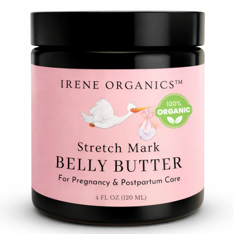 Organic Belly Butter for Pregnancy Stretch Mark Prevention and Treatment by Irene Organics - Award Winning Anti Stretch Mark Tummy Balm For Pregnancy