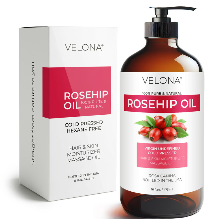 velona Rosehip Oil - 16 Fl Oz in Glass Bottle | 100% Pure and Natural Carrier Oil| Unrefined, Cold Pressed, Hexane Free | Moisturizing Face, Hair, Bo