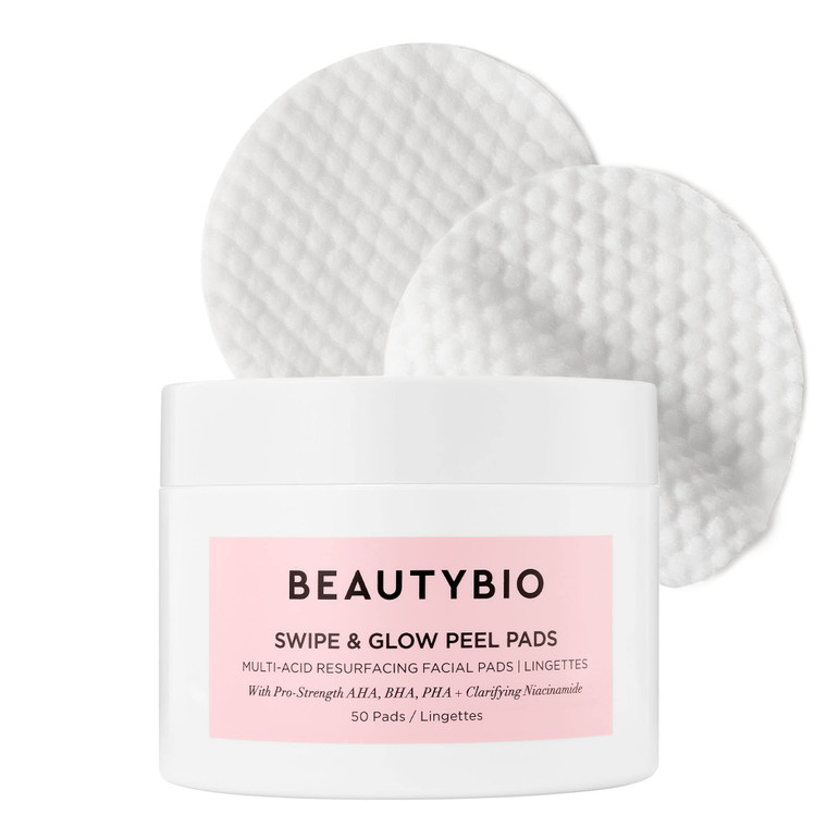 BeautyBio Swipe & Glow Peel Pads, Clarifying & Resurfacing Multi-Acid Facial Pads (50 Number)