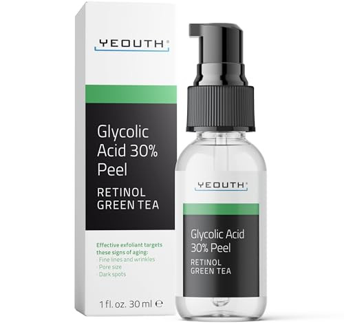 YEOUTH Glycolic Acid Peel for Face, At Home Chemical Exfoliator AHA 30% Glycolic Acid Face Peel with Retinol, Designed to Refresh and Smooth the Appe