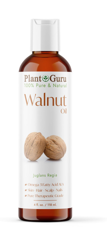 Plant Guru Walnut Oil 4 fl. oz. - Cold Pressed 100% Pure Natural - Skin, Body, Face, and Hair Growth Moisturizer. Great For Creams, Lotions, Lip balm