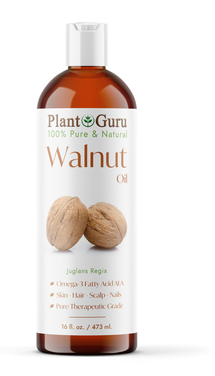 Plant Guru Walnut Oil 16 fl. oz. - Cold Pressed 100% Pure Natural - Skin, Body, Face, and Hair Growth Moisturizer. Great For Creams, Lotions, Lip bal