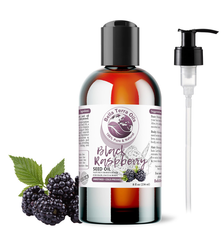 Bella Terra Oils - Black Raspberry Seed Oil 8oz - Embrace the Cosmetic Wonder of Raspberry Seed & Black Seed Oil Fusion, Replete with Tocopherols & T
