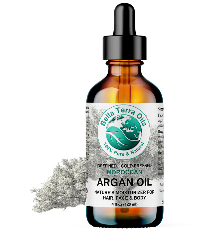 Bella Terra Oils - Argan Oil 4 oz - Embrace Silky Hair with Argan Oil for Hair, Harvested Pure, Enriched with Natural Antioxidants & Essential Minera