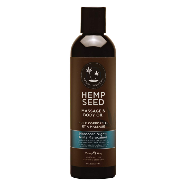 Hemp Seed Massage & Body Oil, Moroccan Nights Scent - 8 fl. oz. - Nourishing, Moisturizing Massage Oil - Hemp Seed, Apricot, Grapeseed & Sweet Almond