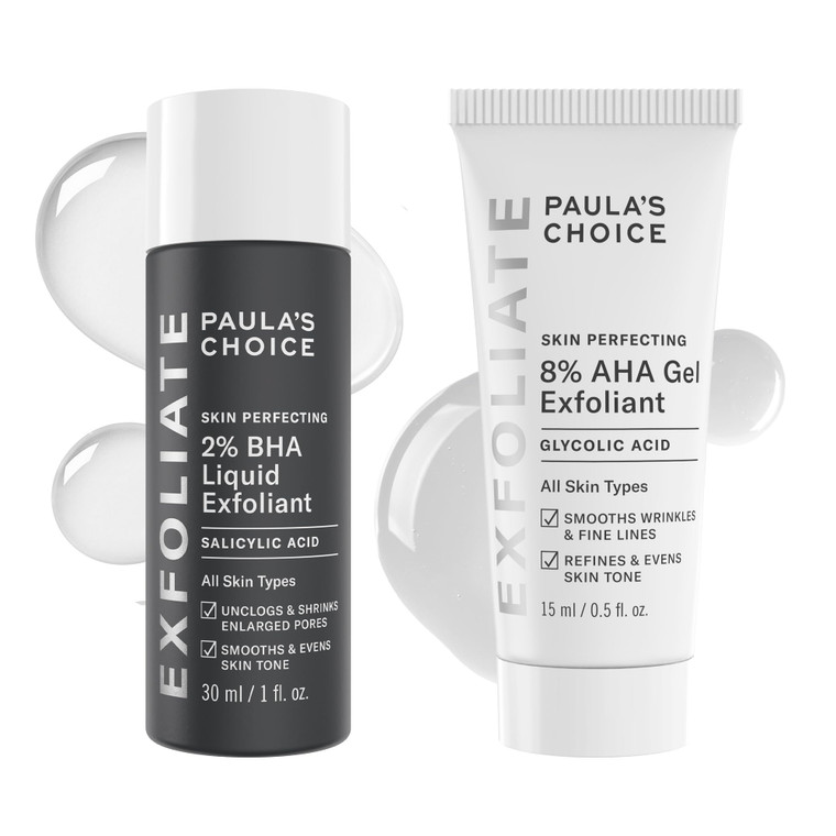 Paula's Choice SKIN PERFECTING 8% AHA Gel & 2% BHA Liquid Travel Duo, Facial Exfoliants for Blackheads, Large Pores, Wrinkles & Fine Lines, Face Exfo