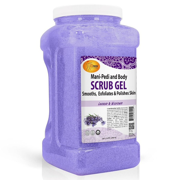 SPA REDI - Exfoliating Scrub Pumice Gel, Lavender and Wildflower, 128 Oz - Manicure, Pedicure and Body Exfoliator Infused with Hyaluronic Acid, Amino