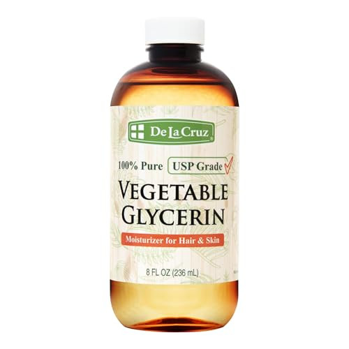 De La Cruz Vegetable Glycerin, 100% Pure Liquid Glycerine USP Grade for Hair, Skin and DIY Projects 8 FL. OZ.