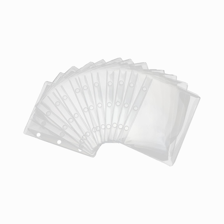 Large Mini Binder Pockets, 12pcs PVC Binder Pouches, Loose Leaf 3 Holes Top Open Cash Budget Envelopes, Clear Binder Pouches for Protectors Organize