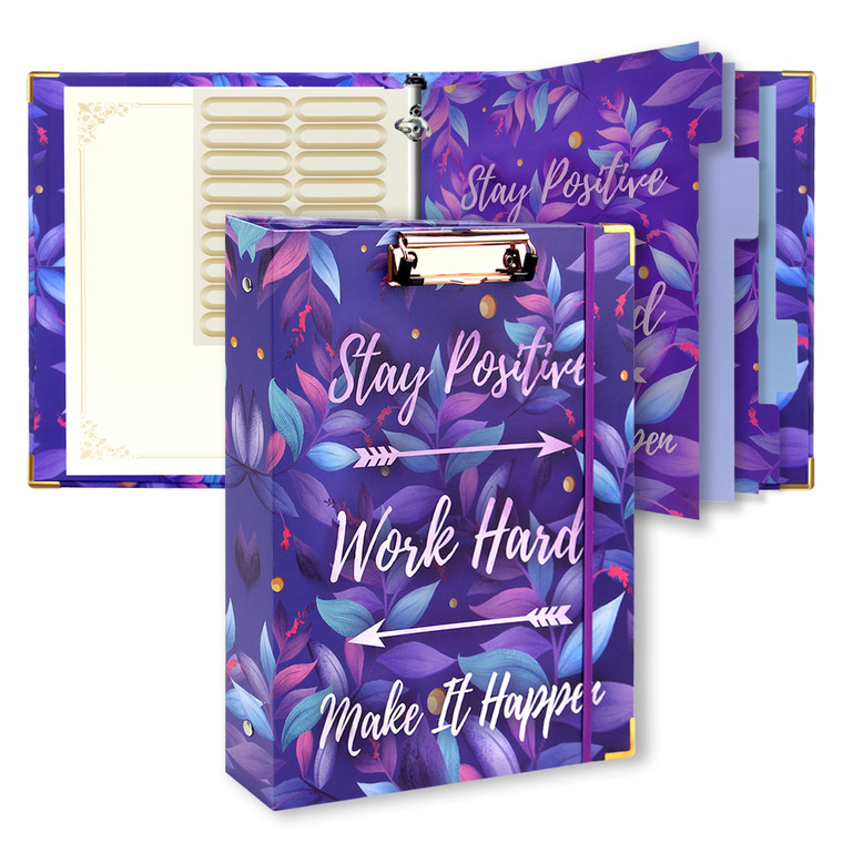 3 Ring Binder with Clipboard, 2 Pockets Purple 3 Ring Binder (11" x 8.6") Folders with Tab Dividers for Women School Office Supplies Portfolio