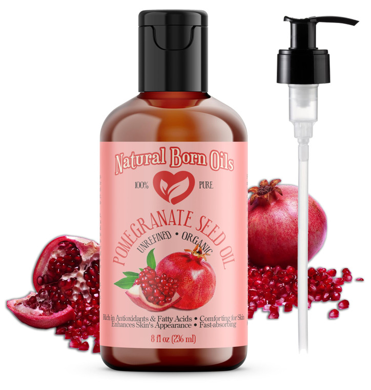 8oz Pomegranate Seed Oil, 100% Pure and Natural, Organic and Rich in Antioxidants for Supple, Soft Skin and Hair - Includes Pump & Flip Cap