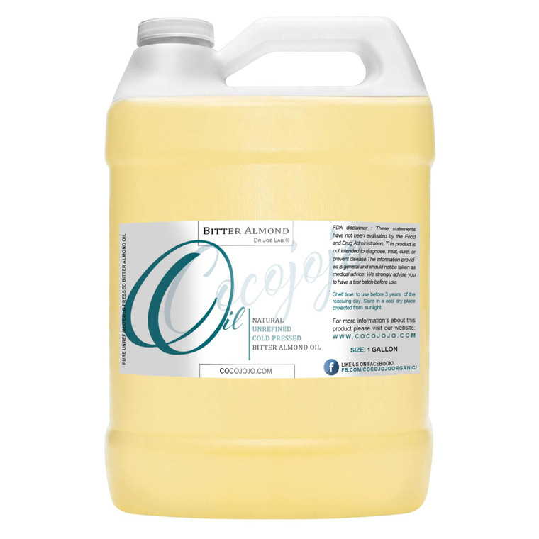 cocojojo Pure Bitter Almond Oil - Unrefined, Cold Pressed, Extra Virgin, All Natural - Perfect for Hair, Face, Skin, Nails (1 Gallon)