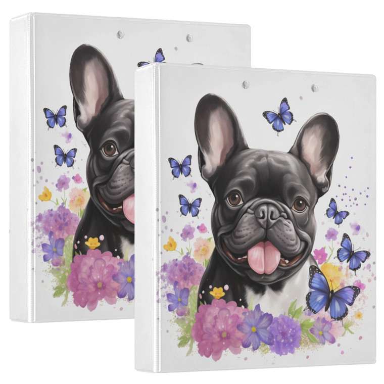 ALAZA Bulldog Puppy Butterfly 3 Ring Binder 1.5 Inch Three Ring Office Binders w/clipboard & 3 Pockets, Hold 200 Sheets, 1pc