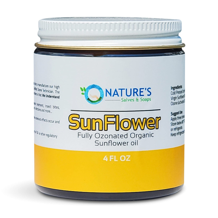 Nature's Salves Fully Ozonated Unrefined Organic Sunflower Oil 4 Oz. Glass Jar *