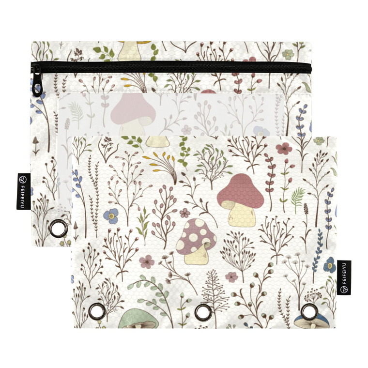 Yasala Binder Pouch Mushroom Herb Botanic File Folder Sturdy Pencil Pouch for 3 Ring Binder Clear Window Office Desk Supplies Case Memento Holder wit