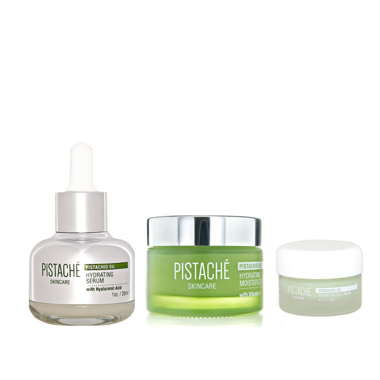 Pistaché Skincare Pistachio Oil Ultimate Face Trio Set | Hyaluronic Acid Face Serum, Eye Cream & Face Moisturizer | Hydrating & Nourishing Skincare