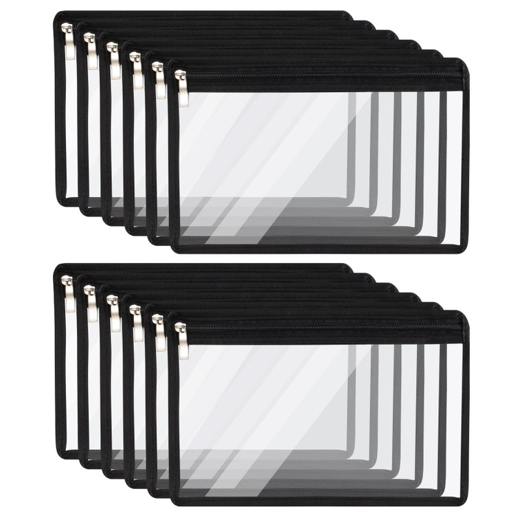 Bgfhna 12 Pcs Clear Zipper Pouches for Organizing Pencil Pouch PVC Makeup Envelopes Folder Multi Purpose Pouch Document File Organization Bags