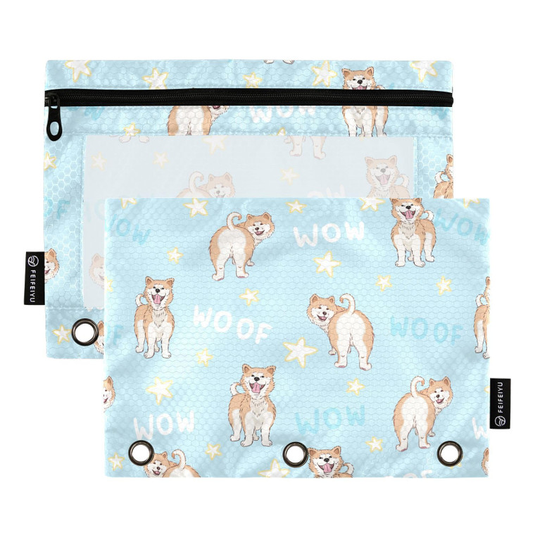 ZAZYXTJ Mushroom Binder Pencil Pouchs 3 Ring with Zipper Clear Window Office Organizers bag for School Students Teacher Supplies 2 Pack