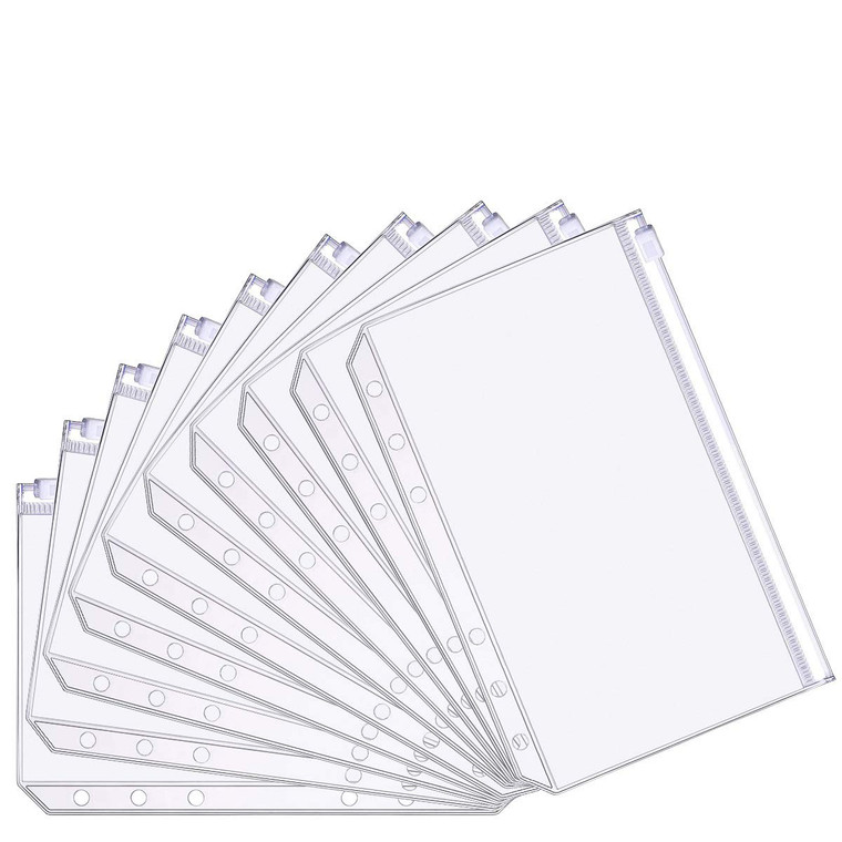 Teqooza A6 Size Binder Pockets Plastic Binder Zipper Folders Waterproof 6 Holes Zipper Loose Leaf Bags for Pouch Document Filing Notebooks Cards Bags