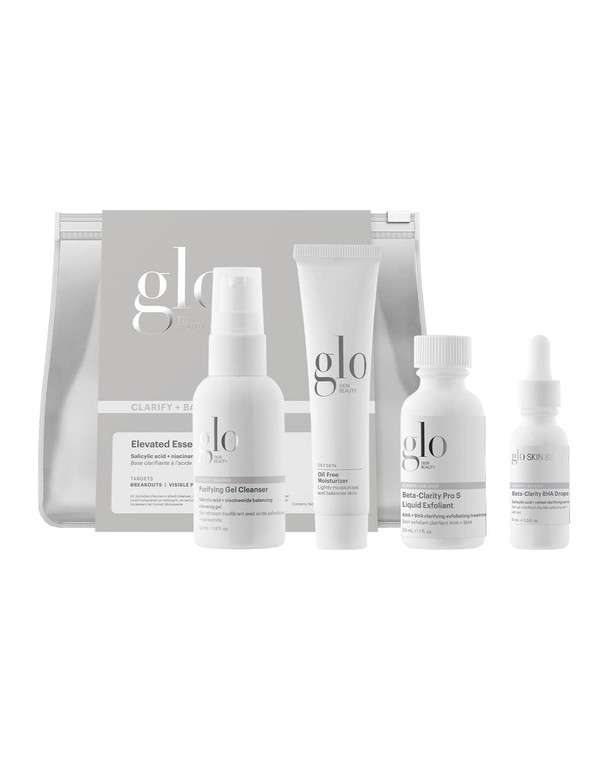 Glo Skin Beauty Clarify + Balance Skincare Set for Breakout Prone Skin - Mini Purifying Gel Cleanser, Mini Oil Free Moisturizer, Mini Beta-Clarity BH