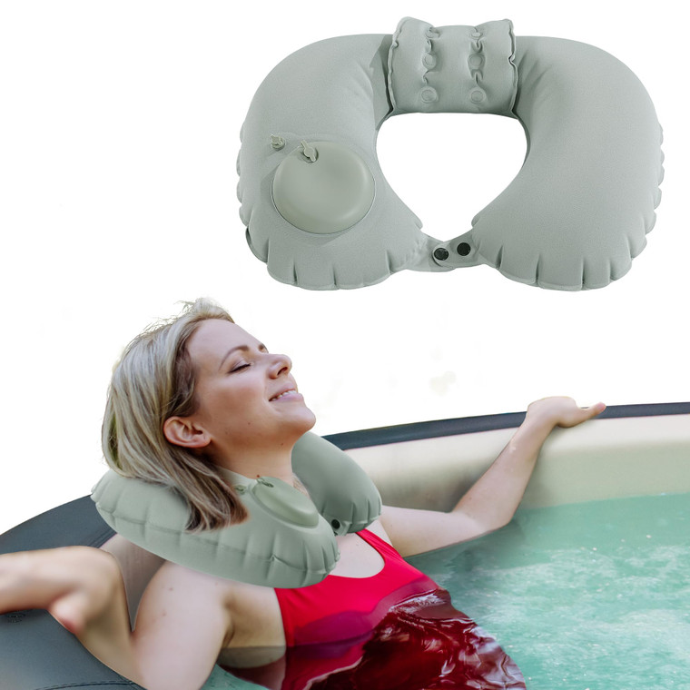 MABOZOO U-Shaped Hot Bathtub Pillow,Inflatable Spa Pillows for Hot Tub with Adjustable Button for Shower, Neck Support Headrest & Leg Pillow for Rela